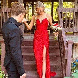 Stunning Scarlet Strapless Prom Dress